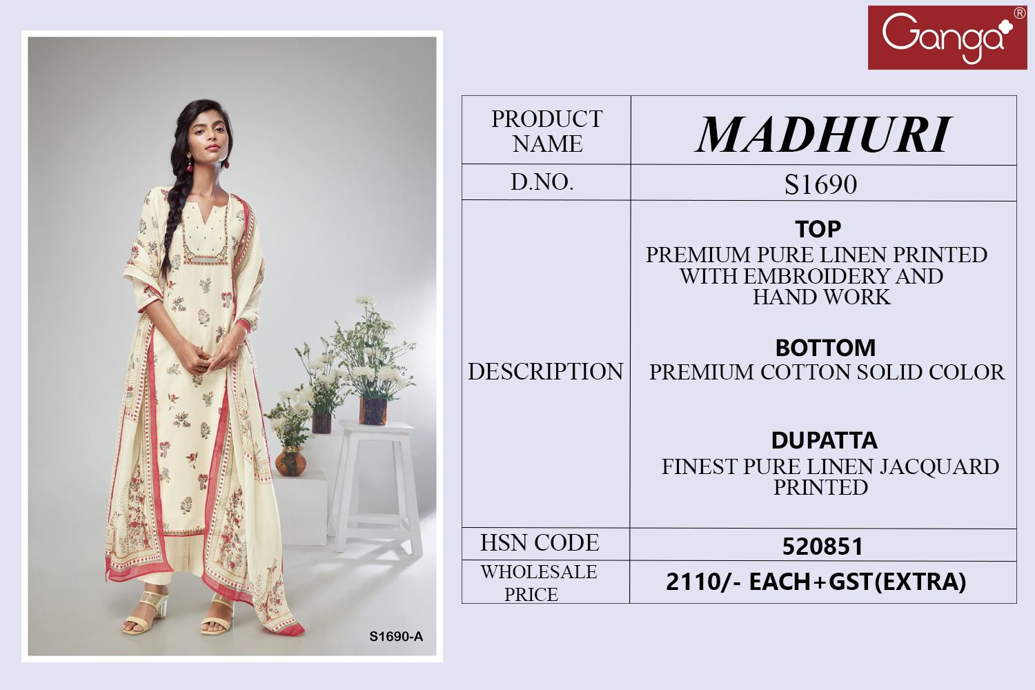 Madhuri 1690 By Ganga Printed Suits Catalog
